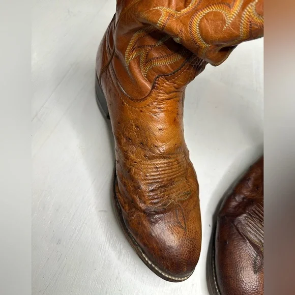 Tony Lama Vintage Ostrich Leather Western Boots Mens 9 D Brown USA - Picture 9 of 16